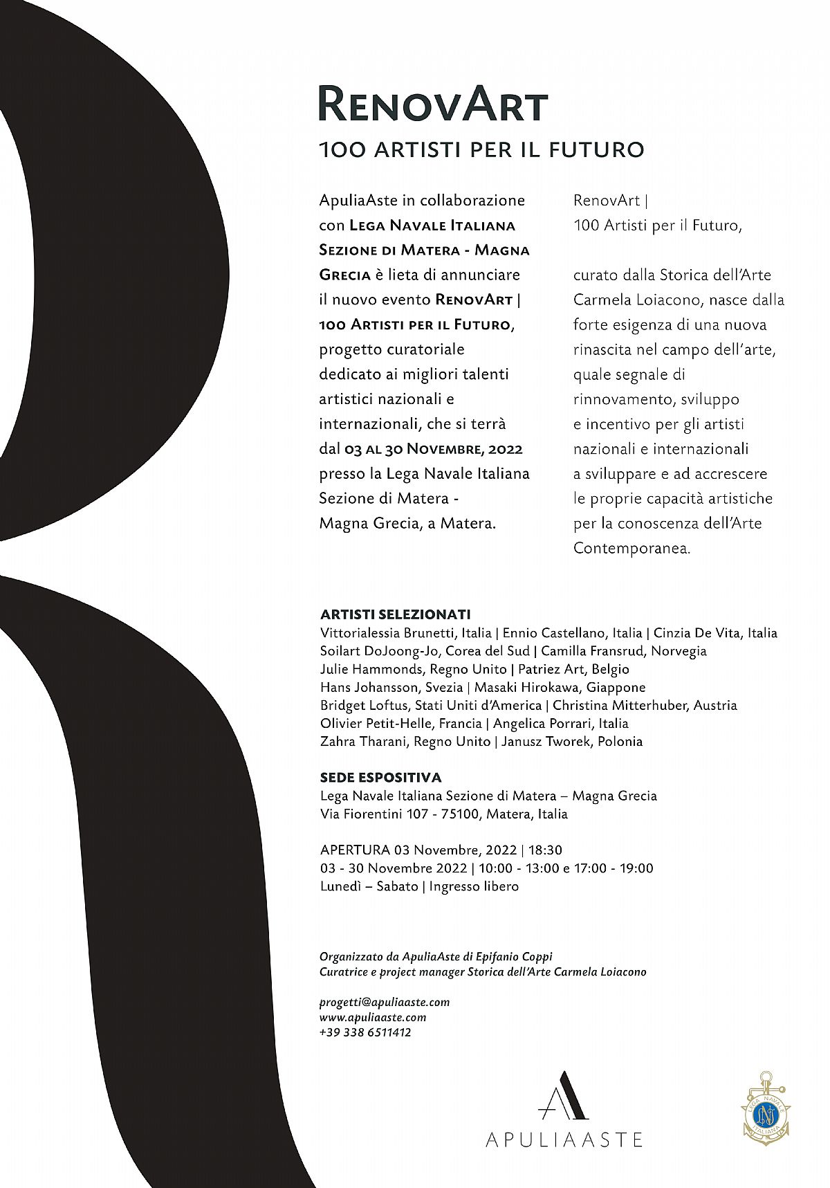 Matera, 03-30 novembre 2022 - RenovArt | 100 Artisti per il Futuro